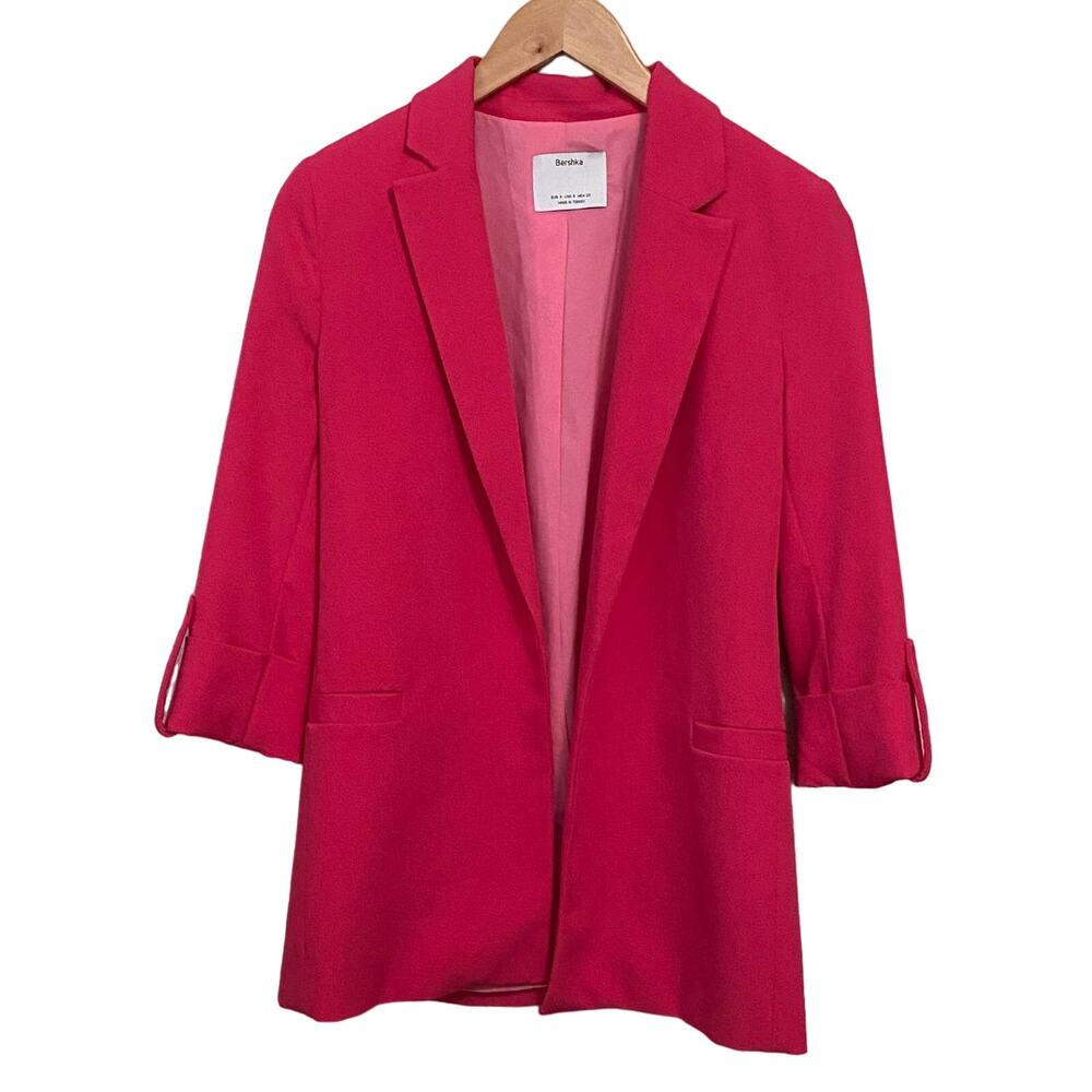 Bershka Open front Pink 3/4 Sleeve Blazer Business Office Small Stretch